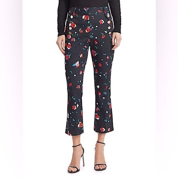 EUC DEREK LAM 10 CROSBY SLIM FLARE TROUSER Black Floral Sz. 10 - Picture 1 of 5